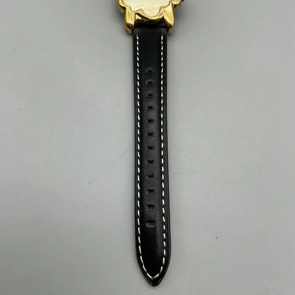 Vtg Lorus Womens Watch 30mm Disney Goofy Gold Tone Black Leather New Battery